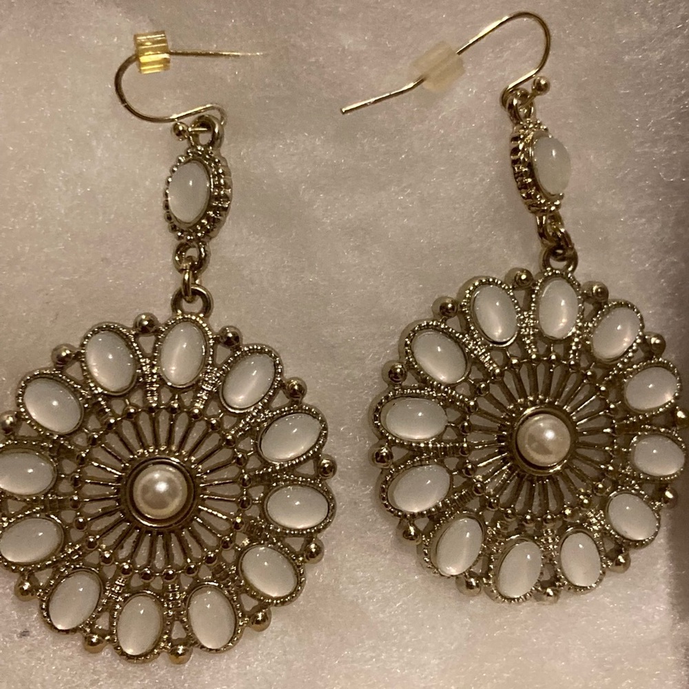 Lord & Taylor White Opalescent Circular Boho Earrings - Picture 2 of 7